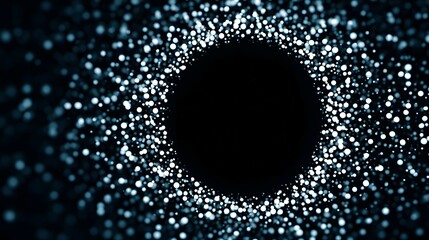 Wall Mural - Abstract black hole surrounded by glowing particles in dark space.