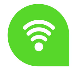 Poster - Vibrant Green Wi-Fi Signal Icon Encapsulated in a Rounded Speech Bubble A Modern Symbol of Connectivity and Wireless Technology on Transparent Backdrop