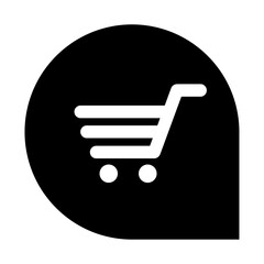 Poster - Shopping Cart Icon in Black Speech Bubble for E-commerce Websites and Mobile Apps, Representing Online Retail, Purchase, and Digital Marketplace Experience