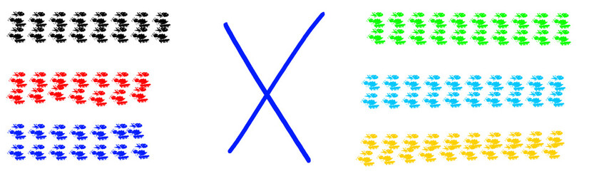 Poster - Colorful Abstract Arrangement on Transparent Backdrop A Vibrant Display of Black Red Blue Green Cyan and Yellow Elements Intertwined with a Bold Blue X Shape