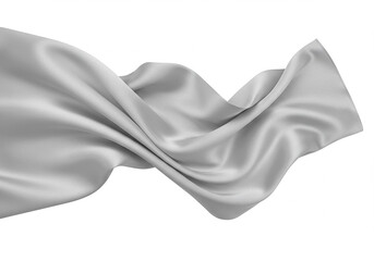 Poster - Flowing gray fabric isolated on white. Elegant silk cloth. Wavy textile. Softness and lightness concept. Decorative element for design.