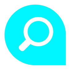 Poster - Seeking Clarity A Cyan Magnifying Glass Within a Rounded Speech Bubble Representing Inquiry Communication and the Pursuit of Knowledge in Digital Interactions