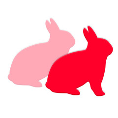 Poster - Vibrant Red Rabbit Silhouette Duo on Clear Background Depicting Animal Graphics and Playful Design Elements for Artistic Compositions and Visual Projects