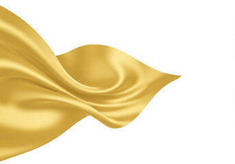 Poster - Golden silk fabric flowing in the wind, elegant and smooth. Luxury textile with wavy texture, isolated on white background. Decorative element for design.