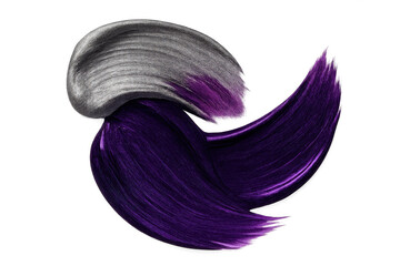 Poster - Silver and purple paint brushstrokes isolated on transparent background, smooth texture.