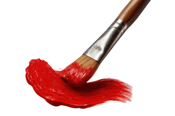 Poster - Paint brush with red paint stroke isolated on transparent background studio shot