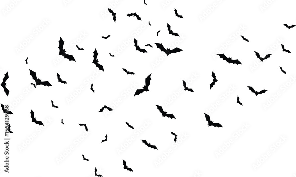 Swarm of flying black bat silhouettes. Spooky Halloween vector ...