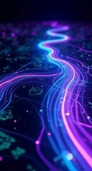 Aufkleber - Abstract Digital Landscape with Glowing Lines and Data Points in Neon Colors