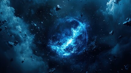 Wall Mural - abstract space scene with glowing celestial body