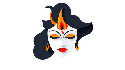 Aufkleber - Female face illustration features closed eyes and orange flame on forehead against isolated background.