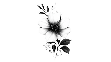Aufkleber - Monochrome flower blossom displays intricate details with accompanying leaves in an artistic arrangement!