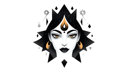 Aufkleber - Woman's illustrated face features skin and golden accents with hair on a isolated background.