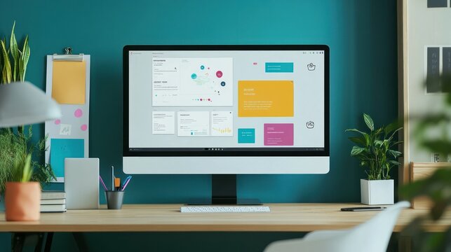 Colorful computer screen in home office