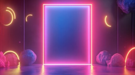 Poster - Neon lights empty room abstract design