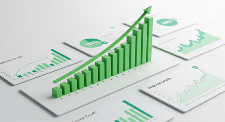 Aufkleber - 3D green bar graph rising sharply, showcasing financial growth and success, ideal for business or financial presentations