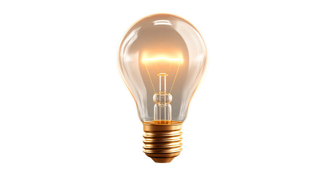 3D lightbulb icon glowing, symbol of innovation, isolated on transparent background, PNG