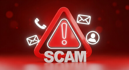 Leinwandbilder - Red triangle warning sign with exclamation mark, email, phone, and profile icons, displaying 