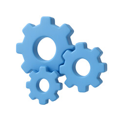 Poster - 3D blue gears interacting, rotating, on a transparent black background, symbolizing teamwork or system
