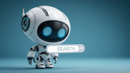 Fototapete - AI robot character 3D graphics that pops up a search bar Stock Illustration
