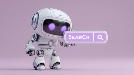 Fototapete - AI robot character 3D graphics that pops up a search bar Stock Illustration