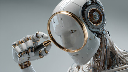 Fototapete - AI robot character 3D graphics viewed through a magnifying glass Stock Illustration