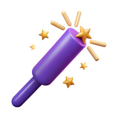 Aufkleber - 3d render of a purple magic wand with golden stars on a black background