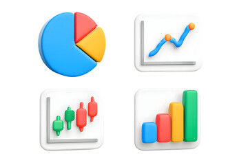Poster - Finance/stock icons pie chart, line graph, candlestick, bar graph