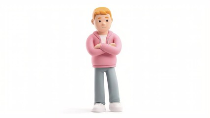 Poster - 3D Animated Character: Confident Stance, Pink Hoodie, Neutral Expression