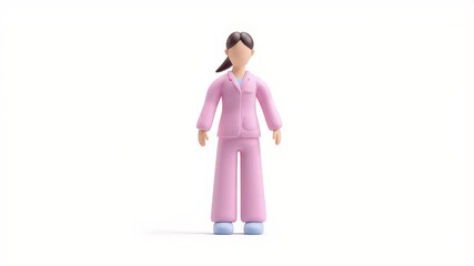 Poster - 3D Woman in Pink Pajamas: Sleepy Head Tilt on White Background