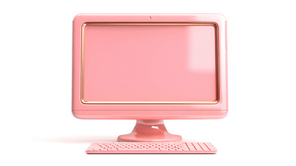 Poster - Computer monitor 3d rendering isolated on white background. Cartoon plastic style icon Stock Illustration