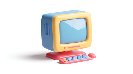 Poster - Computer monitor 3d rendering isolated on white background. Cartoon plastic style icon Stock Illustration