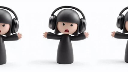 Poster - Angry Cartoon Characters in Headphones -  Static 3D Animation