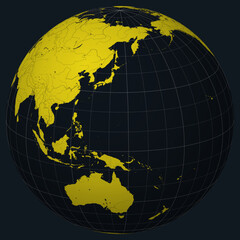 Poster - Northern Mariana Islands on Globe. Country view on the world map in Charcoal Bright Yellow color palette. Northern Mariana Islands shape on map.