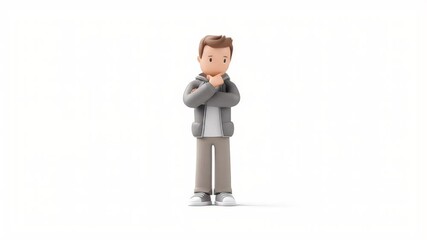 Poster - Animated 3D Character Thinking, Contemplating, Pondering on White Background
