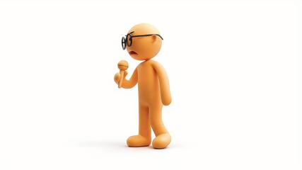 Poster - Animated 3D Figure Delivers Speech,  Serious Expression,  Microphone,  White Background,  Looping Animation