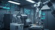 © Watcher - Automated Laboratory with Robotic Arm and Futuristic Interface Displaying Scientific Data.