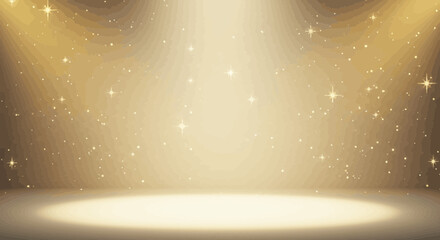 Poster - Golden Spotlight Stage with Sparkling Stars Background Perfect for Festive Celebrations
