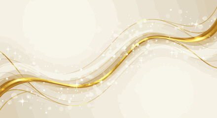 Poster - Elegant golden waves and sparkling glitters on a light beige background design