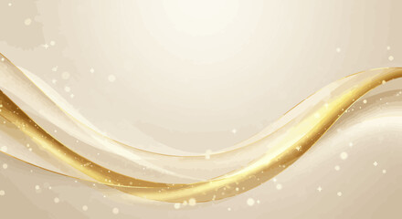 Poster - Elegant gold wave with glittery particles on beige background in watercolor style