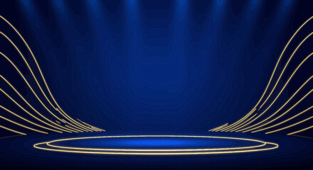 Poster - Elegant blue background with golden lines and spotlight illumination design