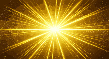 Poster - Radiant Golden Light Burst with Sparkling Particles Background Illustration