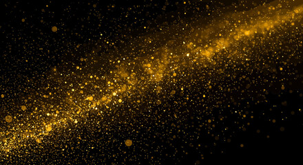 Poster - Golden glitter particles on a black background create a magical atmosphere