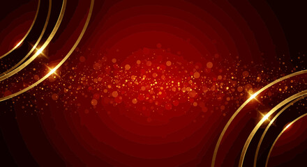 Poster - Elegant red background with golden circles and glittering light effects