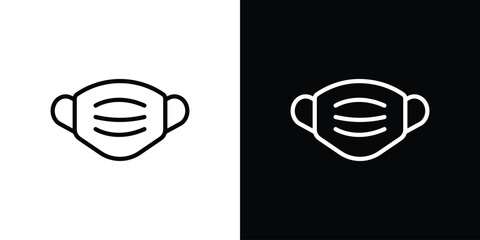 Medical mask icons in line style. Editable black and white strokes