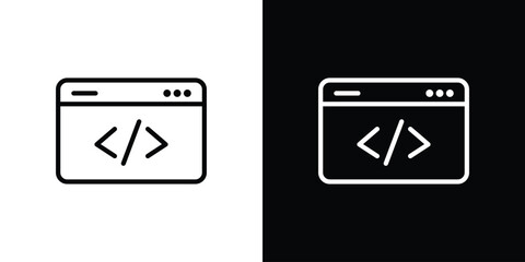 Web Code icons in line style. Editable black and white strokes