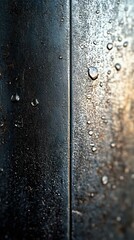 Wall Mural - close-up of a metallic surface with water droplets, showcasing texture and reflections, ideal for th