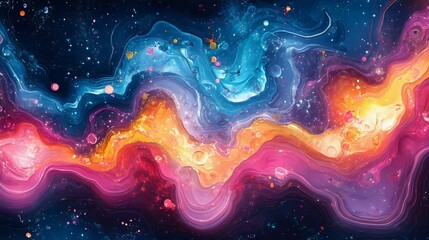 Wall Mural - a vibrant abstract galaxy with swirling patterns and bright colors, depicting a cosmic scene of star
