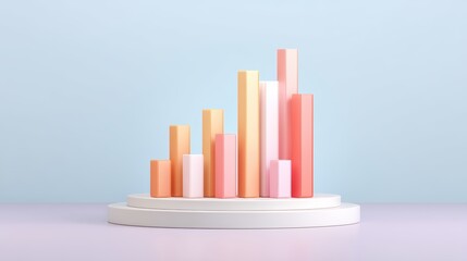 Poster - Colorful 3D Bar Graph on Round Stand Showcasing Data Trends in Modern Business Presentation Style