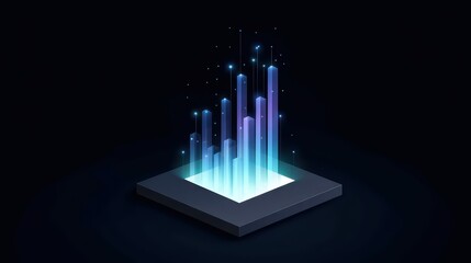 Poster - Abstract Digital Visualization of Data Growth in Three-Dimensional Space with Light Effects and Futuristic Elements