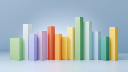 Poster - Colorful geometric shapes forming a modern abstract bar chart on a gradient background for creative projects and presentations